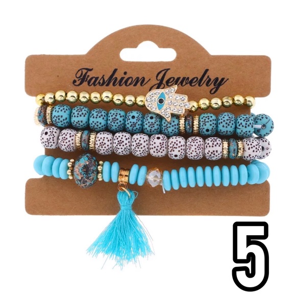 ✨NEW 4pc boho bodhi bead hamsa tassel bracelet set - Picture 6 of 8